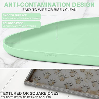 Silicone Pet Food Mat with Raised Edge for Food and Water Bowl, Dog Feeding Mats, Cat Food Trays for Floor Waterproof, Rubber Tray for Dogs and Cats, 22 x 14 x 0.8 Mint Green