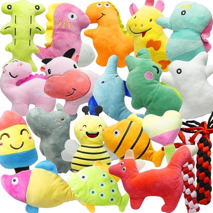 Cute Animal Designs Soft Dog Squeaky Toys (Pack of 20) for Small Medium Dogs