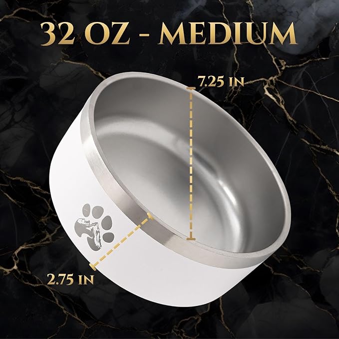 Stainless Steel Dog Bowl for Small-Large Dogs | Double Wall Insulated, Non-Slip Base Heavy Duty Water and Food Bowls for Dogs & Cats | Pet Safe BPA Free & Dishwasher Safe | 32 Oz - Black