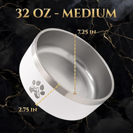 Stainless Steel Dog Bowl for Small-Large Dogs | Double Wall Insulated, Non-Slip Base Heavy Duty Water and Food Bowls for Dogs & Cats | Pet Safe BPA Free & Dishwasher Safe | 32 Oz - Black