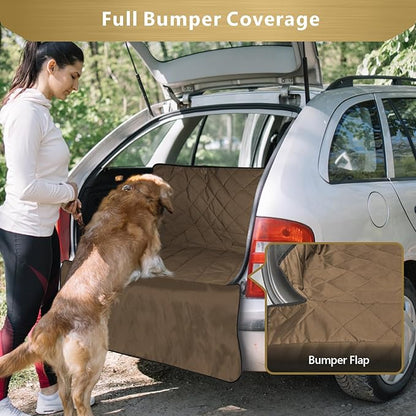 F-color SUV Cargo Liner for Dogs, Water Resistant Pet Cargo Cover Dog Seat Cover Mat for SUVs Sedans Vans with Bumper Flap Protector, Non-Slip, Large Size Universal Fit, Brown