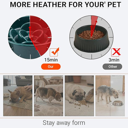Petygooing 8.66 in Dog Bowl Ceramic Slow Feeder for Medium Large Dogs,Elevated/Raised Slow Feeding Dog Food Water Dish Heavy Weighted,Puzzle Eating Bowl Modern Maze (Green, 8.26in)