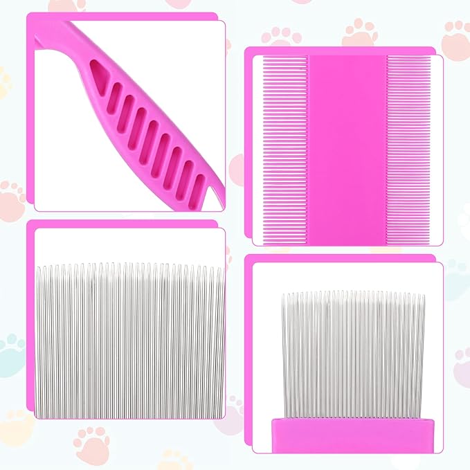 6 Pack Pet Fine Wide Tooth Comb Set Dog Cat Grooming Combs Professional Tear Stain Remover Dematting Comb Stainless Steel Dog Eye Combs for All Types of Small Medium Large Pets