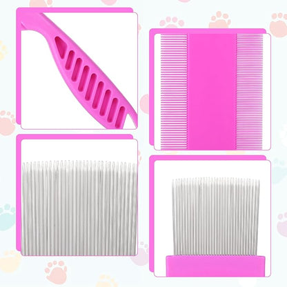 6 Pack Pet Fine Wide Tooth Comb Set Dog Cat Grooming Combs Professional Tear Stain Remover Dematting Comb Stainless Steel Dog Eye Combs for All Types of Small Medium Large Pets
