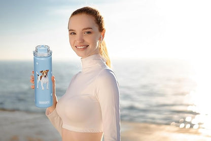 SERENGETI 24 Oz Water Bottle Stainless Steel with Spill Proof Lid - Double walled Vacuum Insulated water flask - Realistic 3D Print of your favorite dog (Jack Russell Terrier)