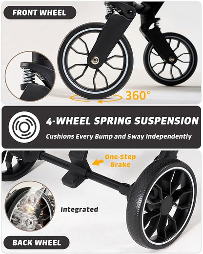 797Audio Dog Stroller for Small Medium Dogs,Pet Stroller for Cats Puppy Up to 121lbs,Foldable,One Click Folding,4 Wheel Shock Absorption,Adjustable Canopy with Sun Shades,Removable Washable Pad(Black)