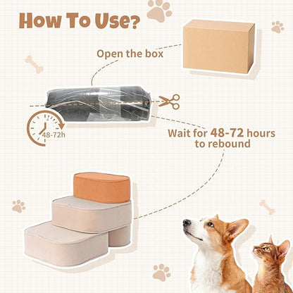 Dog Stairs for Small Dogs, 3 Step Dog Stair for High Bed and Couch, Non-Slip High Density Foam Sturdy Pet Steps with Removable Washable Cover for Older Cat
