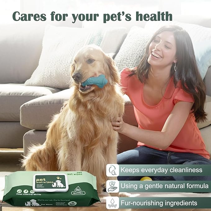 Unscented Pet Wipes for Dogs and Cats (50 Count) - Hypoallergenic Biodegradable Grooming Wipes for Cleaning Paws, Face, Body & Fur - Gentle Deodorizing Dog Wipes & Cat Wipes for Daily Use