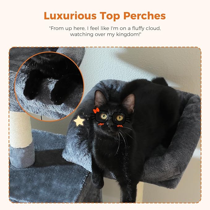 70.8" Tall Cat Tree for Large Cats, Multi-Level Cat Tower with 8 Sisal Scratching Posts, 2 Top Perches, Big Condo, Large Hammock, and Cat Furniture for Indoor Cats, Dark Gray