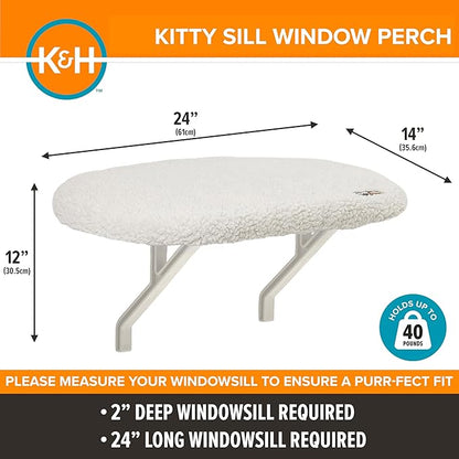 K&H Cat Window Perch Kitty Sill - Cat Window Hammock Bed with Strong Suction Cups Hold 40 lbs, Cushioned Windowsill Bed for Indoor Cats, Washable Cover, Cream Fleece, 24 x 14 Inches