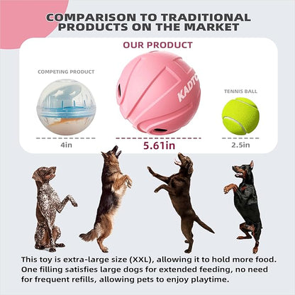 KADTC Extra-Large Size Durable Dog Treat Dispenser Ball - Giggle Basketball for Aggressive Chewers Breed Dogs Giggling Balls Indestructible Food Pink Toy Interactive Play Indoor & Outdoor