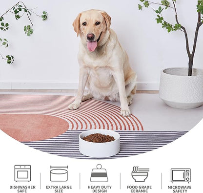 8'' Ceramic Dog Bowl - 70Oz Classic Dogs Food & Water Bowl for Medium and Large Breeds, Heavy-Duty Non-Slip Dog Dish, Food Grade Stoneware Pet Bowl, Dishwasher & Microwave Safe, White