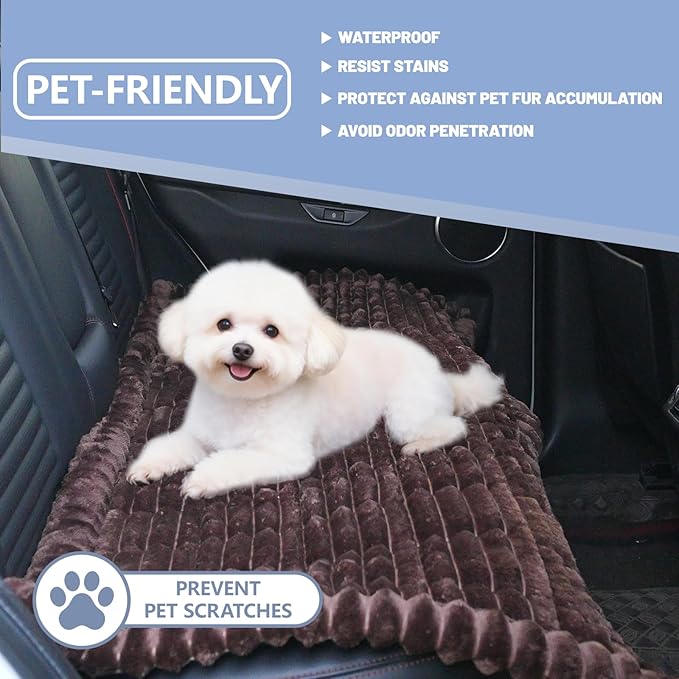 Waterproof Backseat Pet Bed Mat,Soft Plush Pet Seat Cover, Thickened Backseat Dog Bed Mat, Washable & Non-Slip Travel Pet Mat for Small Medium Dogs, Fits Car, Truck & SUV