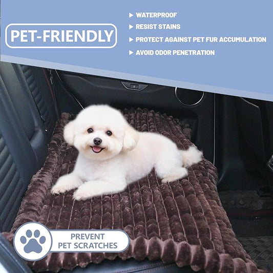 Waterproof Backseat Pet Bed Mat,Soft Plush Pet Seat Cover, Thickened Backseat Dog Bed Mat, Washable & Non-Slip Travel Pet Mat for Small Medium Dogs, Fits Car, Truck & SUV