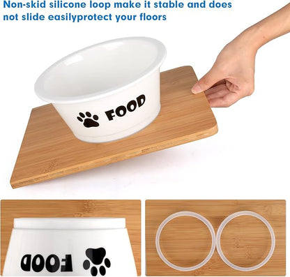 FOREYY Set of 2 Ceramic Dog Cat Bowl Set, Pet Porcelain Food and Water Feeder Dish Bowls with Anti Slip Band, Dishwasher and Microwave Safe (Large)