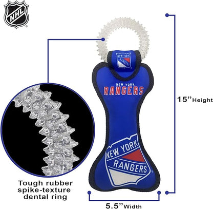 Pets First NHL New York Rangers Dental Dog TUG Toy with Squeaker. Tough PET Toy for Healthy Fun, Teething & Cleaning Pet's Teeth & Gum., one Size (NYR-3310)