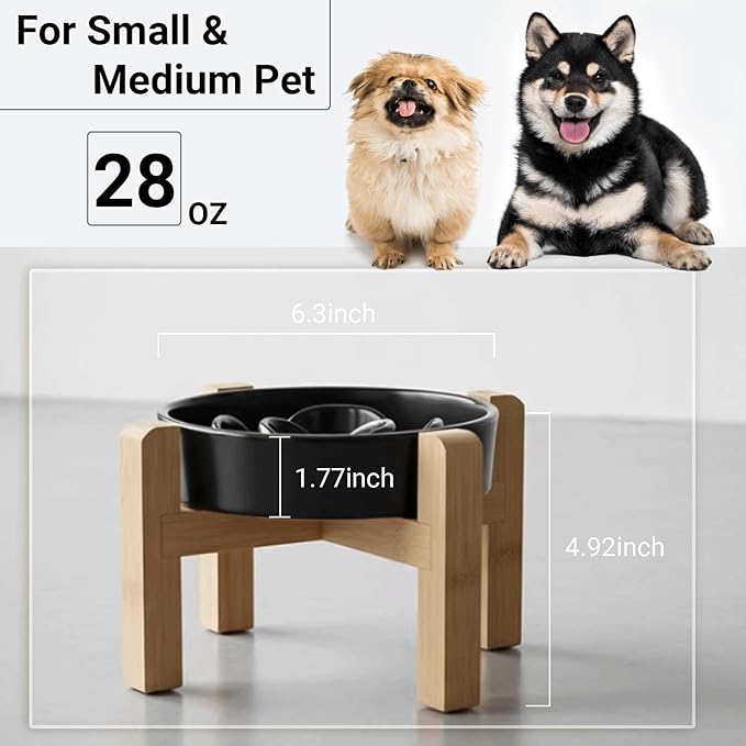Petygooing 8.66 in Dog Bowl Ceramic Slow Feeder for Medium Large Dogs,Elevated/Raised Slow Feeding Dog Food Water Dish Heavy Weighted,Puzzle Eating Bowl Modern Maze (Black, 8.26in)