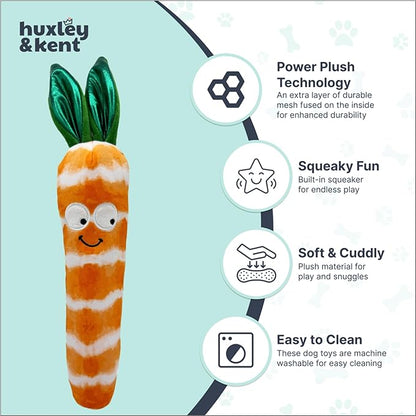 Huxley & Kent Funny Dog Toy w/Squeaker – Power Plush Squeaky Dog Toys for Small, Medium & Large Dogs – Soft Stuffed Animal for Indoor Play & Fetch - Fetchies® Sweet Carrot, Large