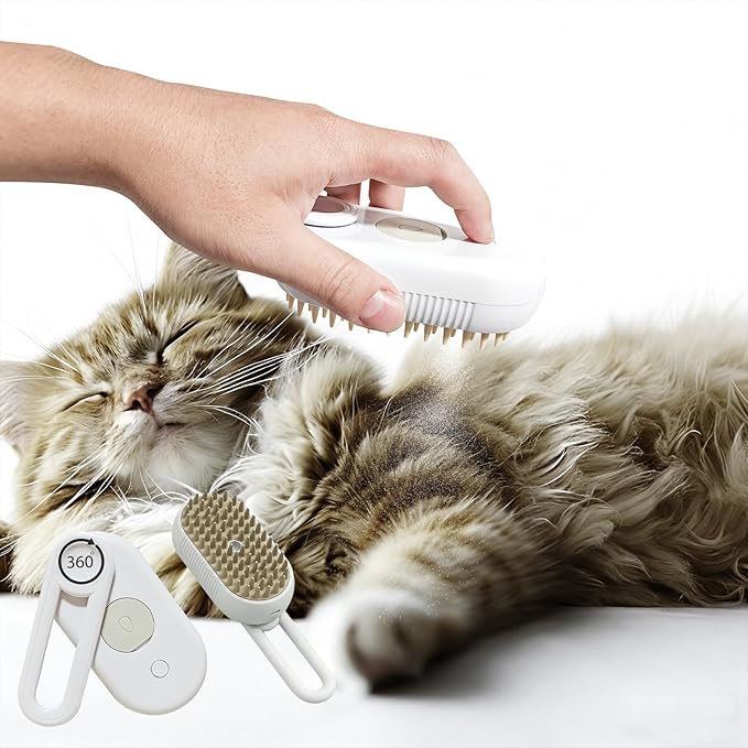4-in-1 Steam Brush for Dogs & Cats - Pet Grooming Brush with Steam, Deshedding, Bath Spray & Massage, Professional Grooming Tool for Indoor Cats and Long/Short Hair Pets (White)
