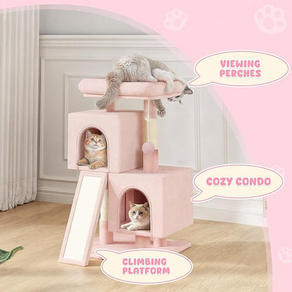 Magshion 34" Cat Tree Tower for Indoor Cats, Multi-Level Cat Condo with Extra Large Perch, Scratching Post and Sisal Ramp, Climbing Stand for Indoor Cats and Kittens, Soft Pink