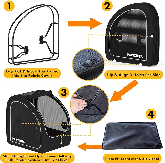 PAWZIDEA Portable Dog Crate for Car Travel, Collapsible Pet Travel Crates for Medium & Large Dogs, Enclosed Soft-Sided Car Kennel Carrier for Backseat, Secures w/Seatbelt & Headrest Strap, Chew-Proof