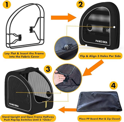 PAWZIDEA Portable Dog Crate for Car Travel, Collapsible Pet Travel Crates for Medium & Large Dogs, Enclosed Soft-Sided Car Kennel Carrier for Backseat, Secures w/Seatbelt & Headrest Strap, Chew-Proof
