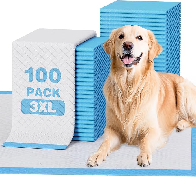 JollyMate Dog Pee Pads Extra Large 36"x36" ,100 Pack 3X-Large Super Absorbent Pet Training Pads with Adhesive Tabs, 6 Layers Thick Leak-Proof Potty Pads for Dogs and Puppies