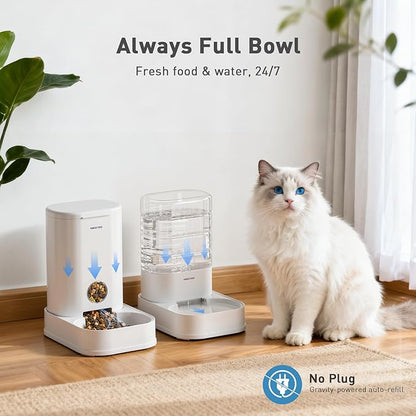 PAWGETHER® 2 Pack Gravity Cat Feeder and Water Dispenser 1 Gallon/3.5L Automatic Cat Feeder and Waterer Dog Water Bowl Dispenser Pet Food Dispenser Puppy Kitten Rabbits