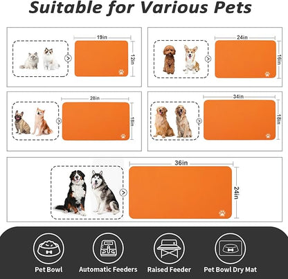 Dog Food Mat - Absorbent Cat Mat for Food and Water, No Stains Pet Feeding Bowl Mat, Easy to Clean Pet Placemats, Quick Dry Dog Water Dispenser Mat for Messy Drinkers | Paw Orange 18"x 28"
