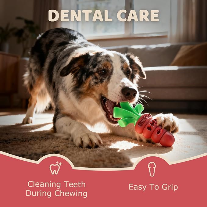 Indestructible Dog Toys for Aggressive Chewers – Heavy Duty Beef-Flavored Chew Toys for Large & Medium Dogs (20-70 lbs), Dental Teeth Cleaning, Holiday Dog Gift (Red)