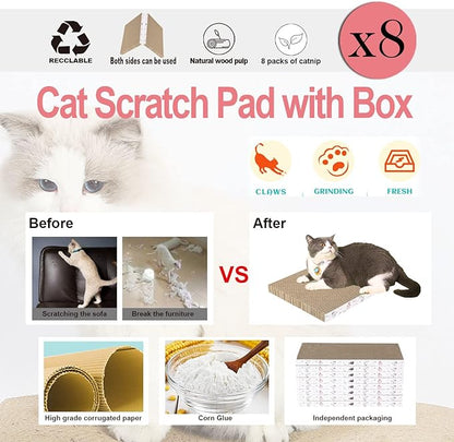 8 Packs in 1 Cat Scratch Pad, Cat Scratcher Cardboard,Reversible,Durable Recyclable Cardboard, Premium Scratch, Suitable for Cats to Rest, Grind Claws and Play