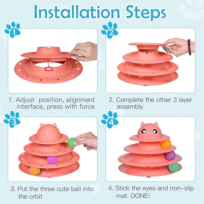 UPSKY 20 PCS Cat Toys - 3-Level Turntable Roller with Balls for Indoor Cats, Kitten Set with Teaser, Mice, Spring, and Various Ball Toys