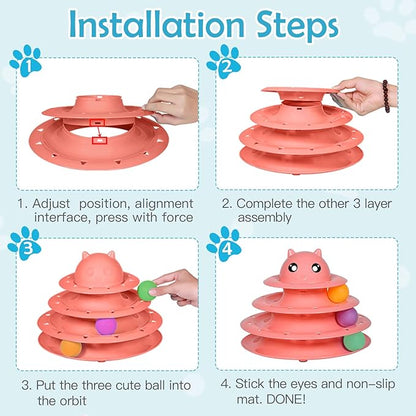 UPSKY 20 PCS Cat Toys - 3-Level Turntable Roller with Balls for Indoor Cats, Kitten Set with Teaser, Mice, Spring, and Various Ball Toys