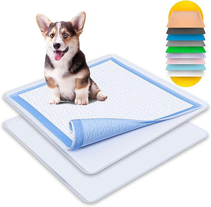 TidyFriend 2 Pack Dog Pee Pad Holder Tray - Fits Up to 24” x 24” Pee Pad Holder for Dogs - Stable Grip, Raised Edges, Quick-Wipe Silicone Surface Dog Pad Holder for Indoor Flooring Protection (Grey)