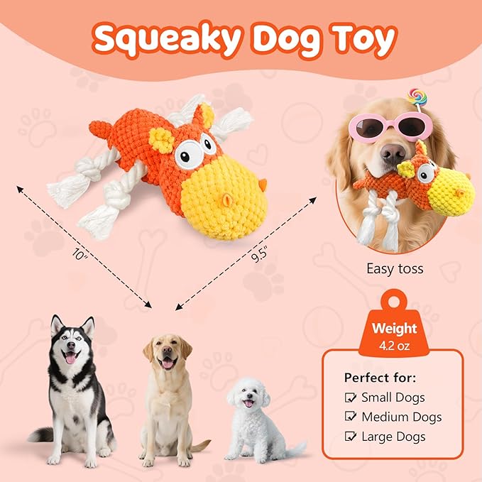 Squeaky Dog Toys - Plush Dog Toy for Small, Medium, and Large Dogs, Great for Tug-of-War and Playtime