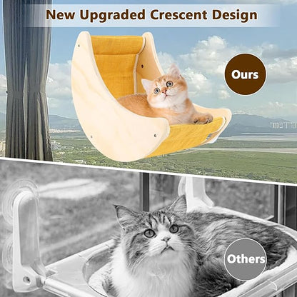Cat Window Bed, Window Seat for Cats Inside, Wooden Half Moon Shaped Cat Window Perch with Strong Suction Cups for Sleep and Watch Birds