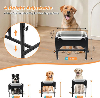 1.25 Gallons Elevated Large Dog Water Bowl, 4 Height Adjustable Stainless Steel Raised Dog Bowls with Stand, Indoor Outdoor Pet Water Bowl Relief Joint Pressure Pet Dishes for Dogs Easy Clean