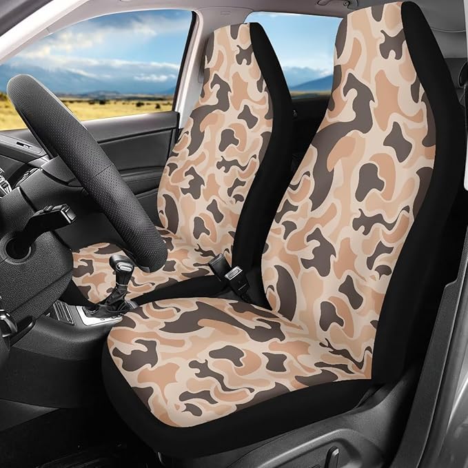 Car Seat Covers 2 Pcs Stretch Polyester Fabric Cover Waterproof Duck Hunter Camouflage Front Seat Cover Anti Slip Universal Size Fit for Most Cars SUVs Trucks Vans
