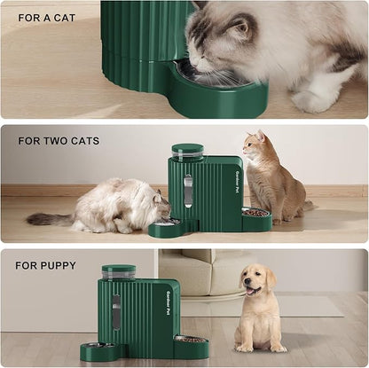 Gardner Pet Gravity Cat Food Feeder and Water Dispenser Stainless Steel Bowls Two-in-One Set Large Capacity Automatic Feeder for Pets Dogs, Puppies, Kittens-(0.8 Gallons x 2)