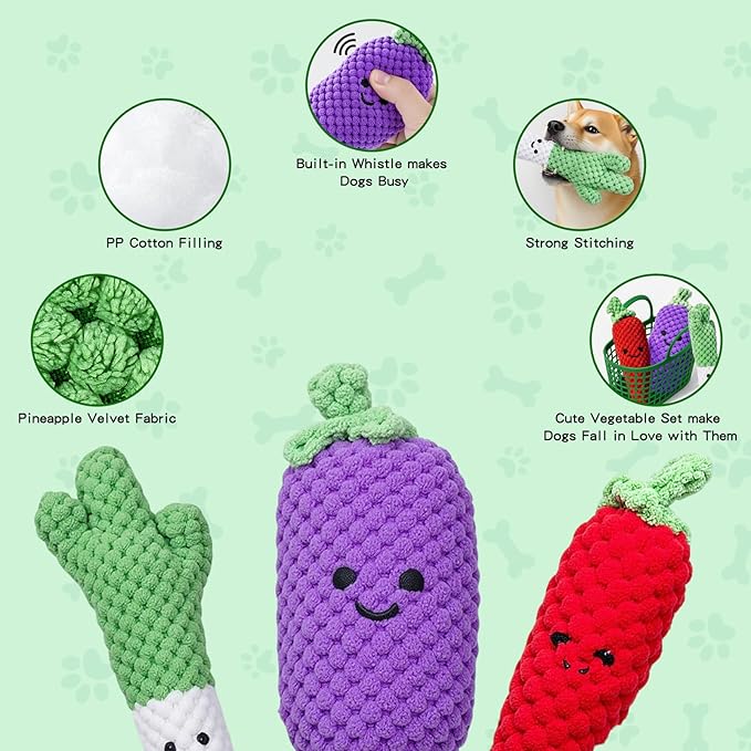 Puffluv 3-Pack Dog Squeaky Toys Set,Plush Squeaky Pet Toy Pack for Small Medium Dogs, Soft Durable Interactive Play Set with Variety Figures