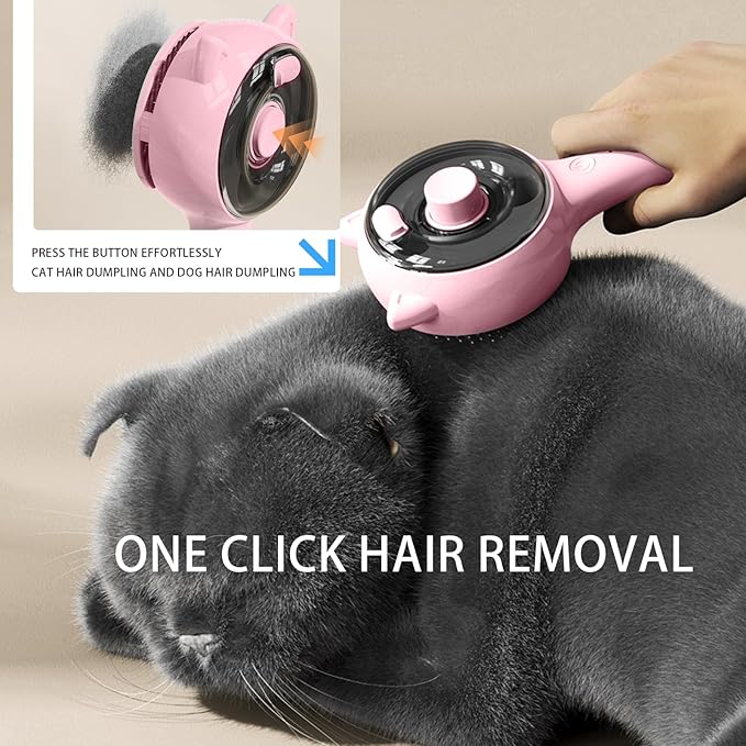 Steam Pet Grooming Brush for Cats & Dogs, Spray Silicone Deshedding Brush Reduces Shedding & Static, One-Click Fur Removal, Rechargeable Cat Dog Grooming Tool, Pink