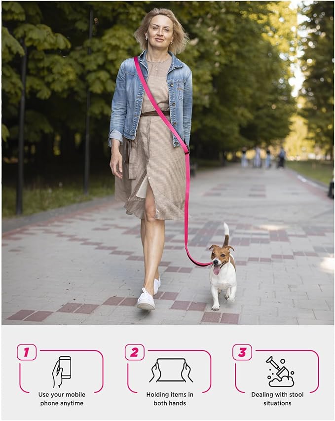 Hands Free Dog Leash, 8.2ft Multifunctional Crossbody Rope with Explosion-Proof Handle and Adjustable Training Hands Free Leash for Medium,Large Dogs Walking,Pink