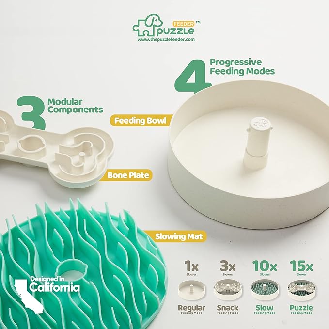 Puzzle Feeder Slow Feeder Dog Bowl - 9.8 Inches, Dry, Wet & Raw Food, Mealtime Fun Puzzle for All Breed Dogs, Green