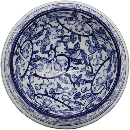 Aimusego Blue and White Ceramic Dog Bowl, Gifts for Pet Owners, Dog Gift, Anti-Skid Base Medium Large Water and Food Pet Cat Dish-9inch