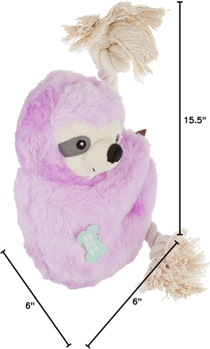Fringe Studio Plush Dog Toy, Purple Sloth On A Rope, PetShop Collection (289374)
