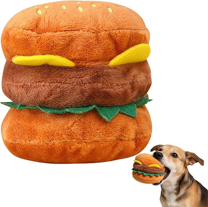 Plush Dog Toy, Squeaky Hamburger Shape, Soft Chewing Toy for Dogs and Cats, Bite Resistant Pet Supplies