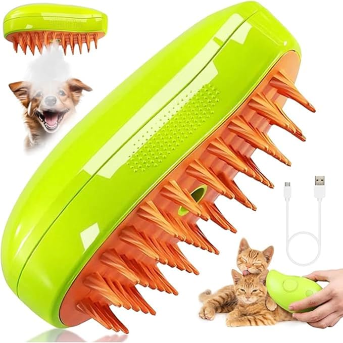 Cat Steam Brush 3 in 1, Silicone Massage Grooming & Pet Hair Remover, Spritz Defur Comb for Cats Dogs, Steamy Brush, Misting Pets Grooming Comb, Pet Hair Brushes Indoor Steamer by ALQMIA (Yellow)