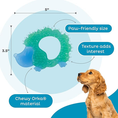 Pupstages Cutie Chewies Hedgehog Dental Dog Chew Toy — Multi-Textured, Massages Gums, Floats & Bounces for Teething Puppies & Small Dogs, 5" x 3.5" x 1"