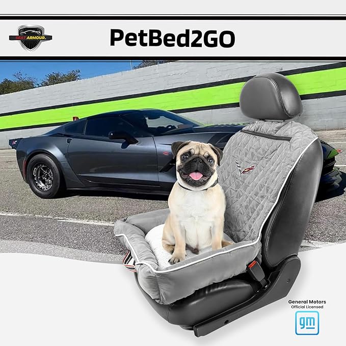 Seat Armour - PetBed2GO for Corvette C7 - Grey Pet Bed Cushion & Car Seat Cover, 26x20x6, 3.5 lbs
