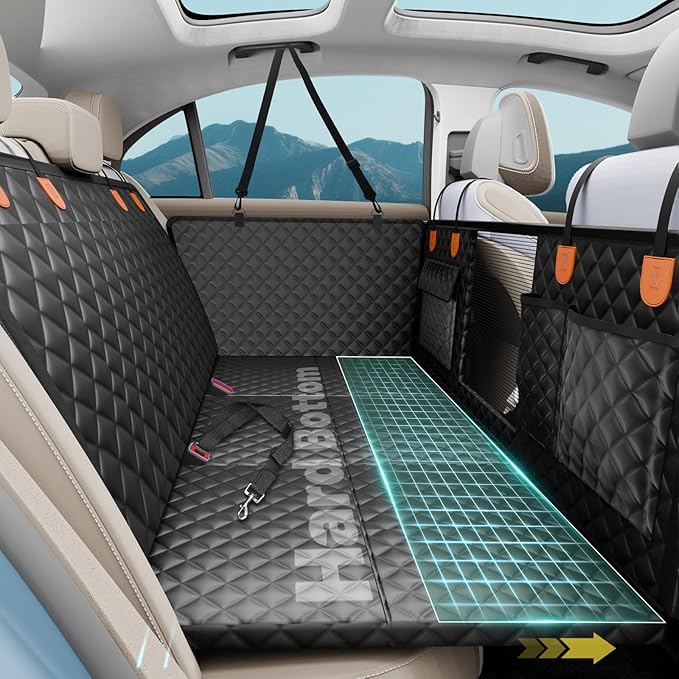 Dog Car Seat Cover for Back Seat,Waterproof Back Seat Extender for Dogs with Hard Bottom,Dog Hammock for Cars, SUVs,Pet Seat Cover for Back Seat Holds 400lbs with Mesh Window & Pocket
